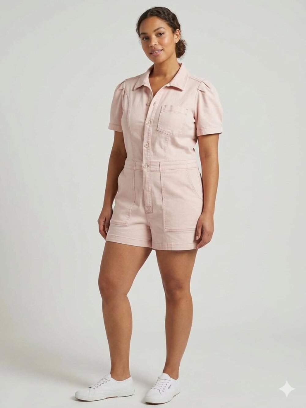 NWT Pilcro by Anthropologie The Kit utility denim romper in dusty pink, size 16
